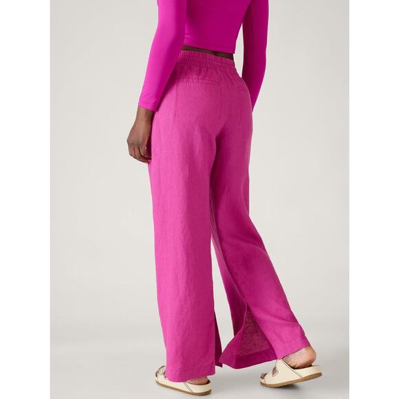 Athleta Retreat Linen Mid Rise Wide Leg Pant Women’s Medium Tall Pink Pockets - Picture 3 of 11